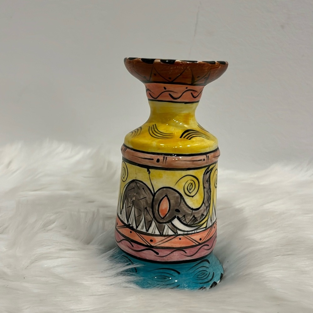 Vintage Penzo Zimbabwe African Hand Painted Safari Ceramic Candle Holder